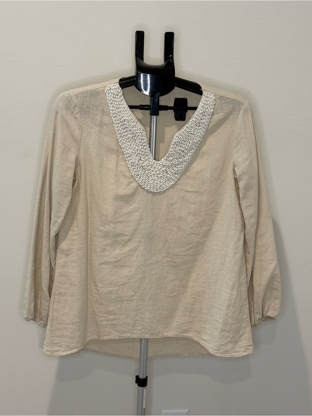 Isaac Mizrahi Cream Braided V-Neck Long-Sleeve Tunic